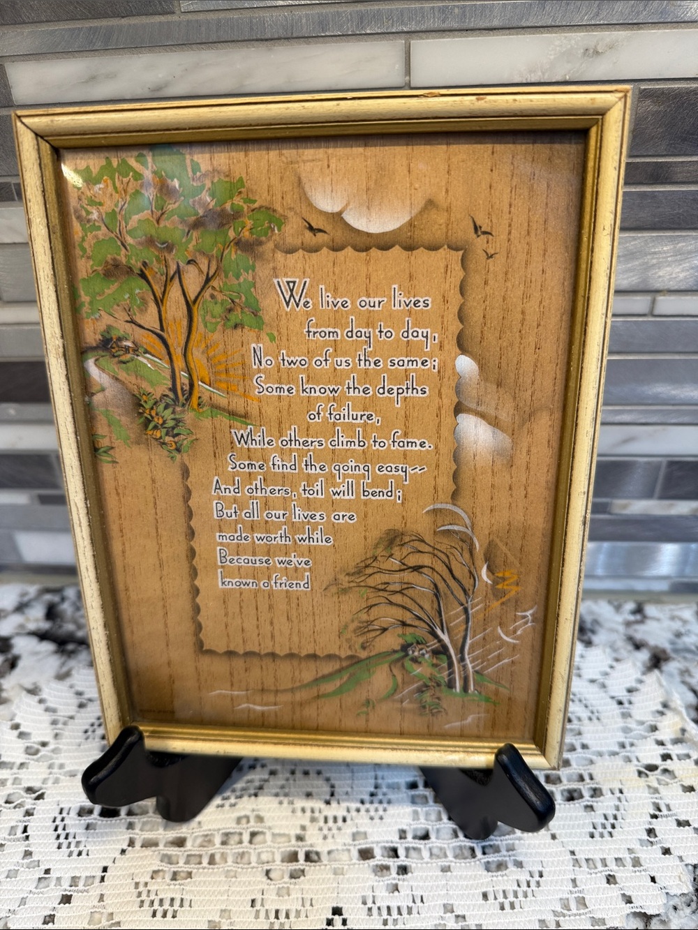 Vintage Framed Art- Buzza Motto Framed Poem with Tree Artwork